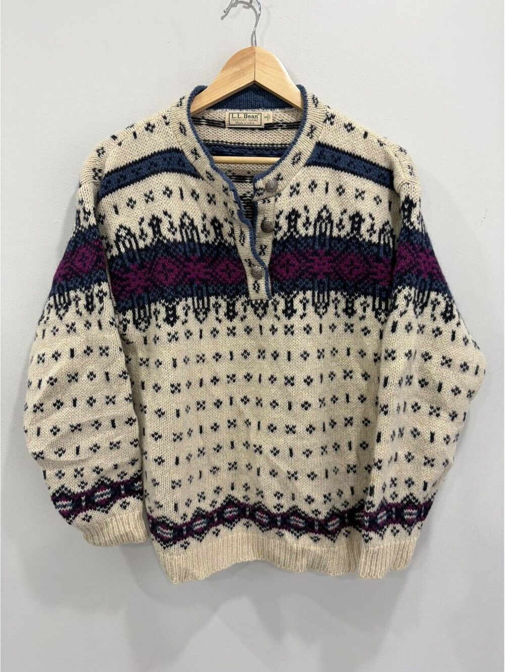 Vintage LL Bean Womens Knit Sweater button fair isle